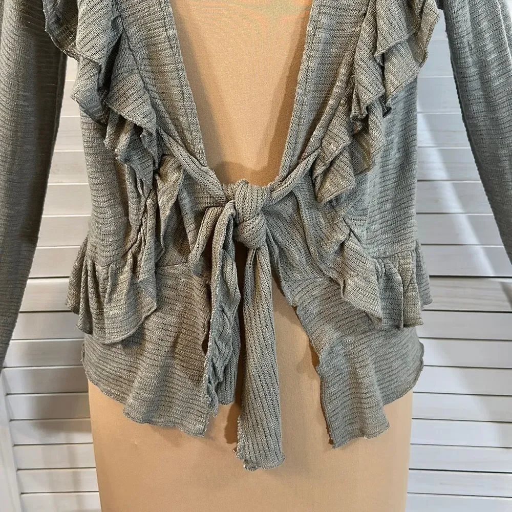 Ya LA Cardigan Large Sweater Ruffled Gray NWT